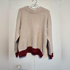 Pink Lily Color Block Sweater XL Beige Red‎ Oversized Cozy Knit
